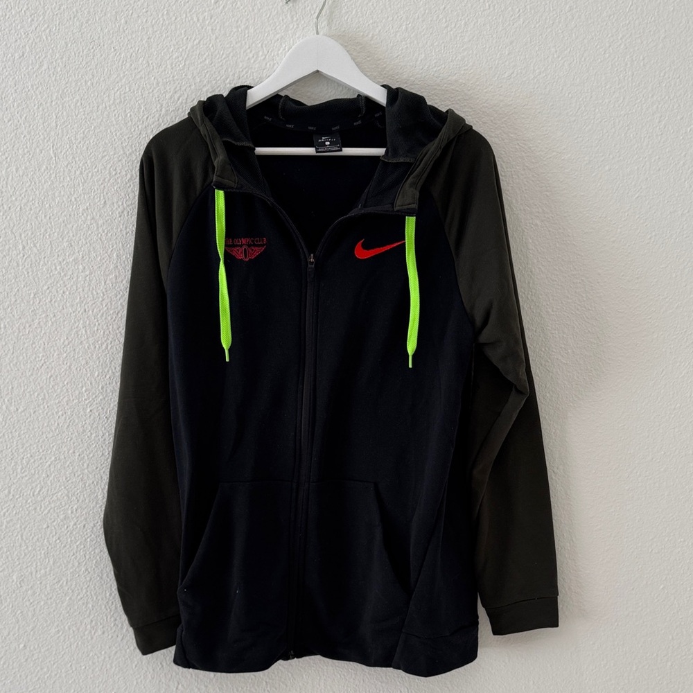 THE OLYMPIC CLUB | Nike Black Red Green Zip Up Hoodie Sweatshirt Large